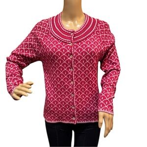 Oleana Button Down Silk and Merino Wool Knit Pink Sweater Size Small